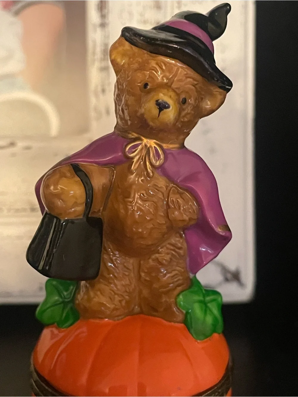 Halloween witch bear pumpkin trinket box